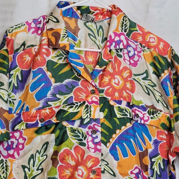 Polyester Floral Blouse Button Front Elastic Waist Leslie Fay Options Size 12 W - Picture 2 of 9